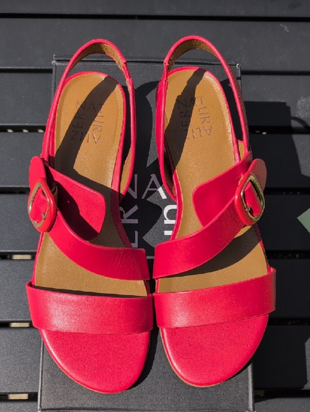 Naturalizer Red Leather Slingback Sandals with Buckle - Picture 2 of 6